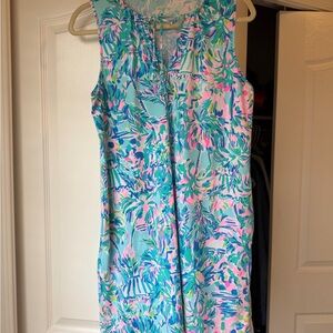 Lilly Pulitzer Aqua, Pink & Green Tropical Shift Dress With Pockets